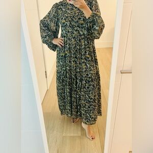 Zara Black and Gold Floral Long Sleeve Dress